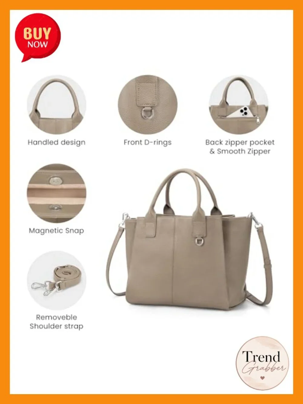 Genuine Leather Designer Satchel Tote for Women, Triple Pocket, Top-handle